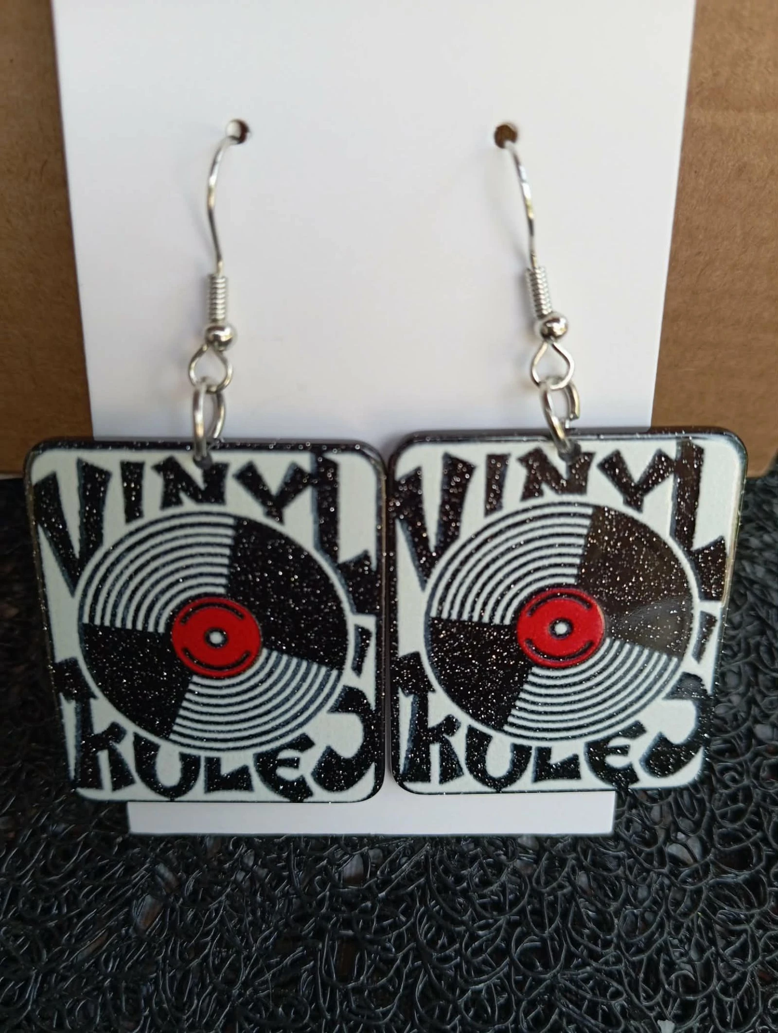 Boucles d'oreilles pendantes en forme de vinyle rétro disco année 80 